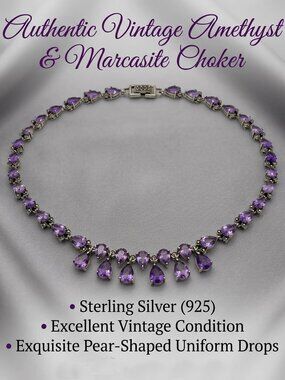 LUXURY STERLING SILVER MARCASITE AND AMETHYST NECKLACE